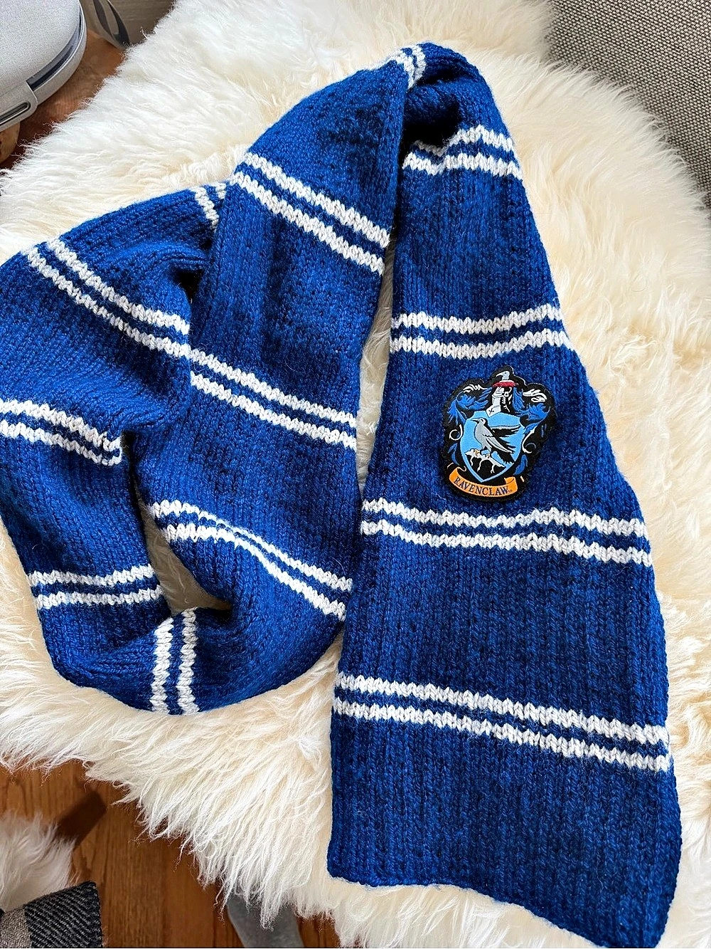 UNIQUE Hand Knit 🧶 Harry Potter Ravenclaw Scarf Blue & white 67” Long